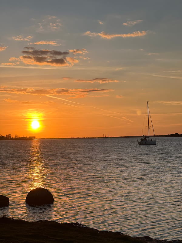 Sunset documented over Aalborg waterfront with sailboats Thursday evening
