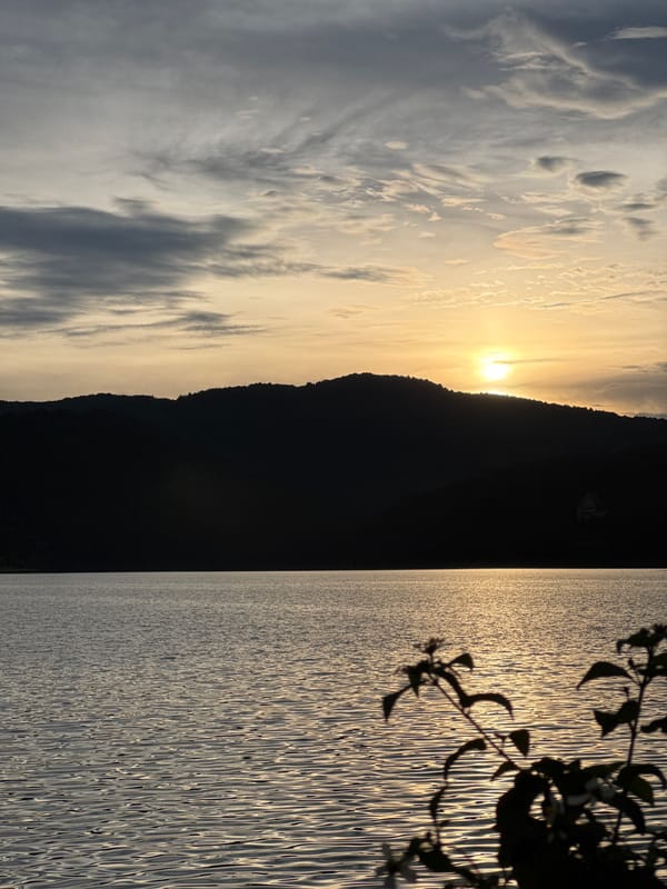 Sunset captured over mountain lake in Da Lat Vietnam