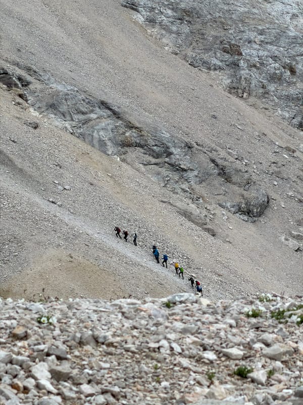 Hiking the rocky slopes of the Zugspitze in summer