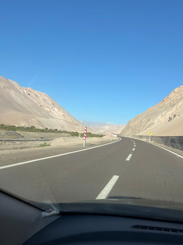 Driver navigates curved road in Arica, Chile