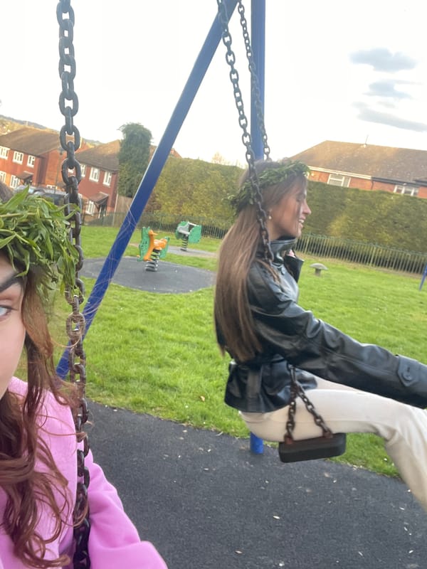 Two people enjoy swings at Maidstone playground on sunny afternoon