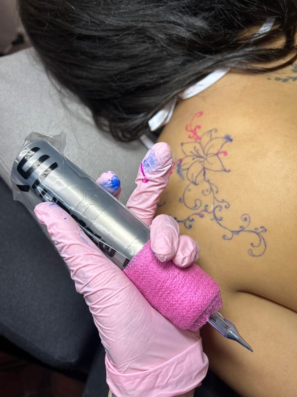 Tattoo session underway in Buenos Aires early morning
