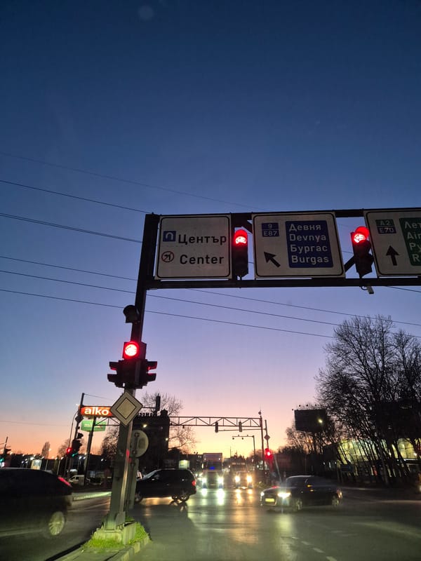 Evening street scenes documented in Varna, Bulgaria