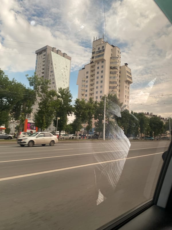 Car journey through Ufa captures modern architecture, passengers