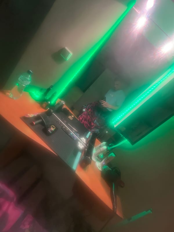 Person spotted in cluttered barber shop workspace in Bulgaria