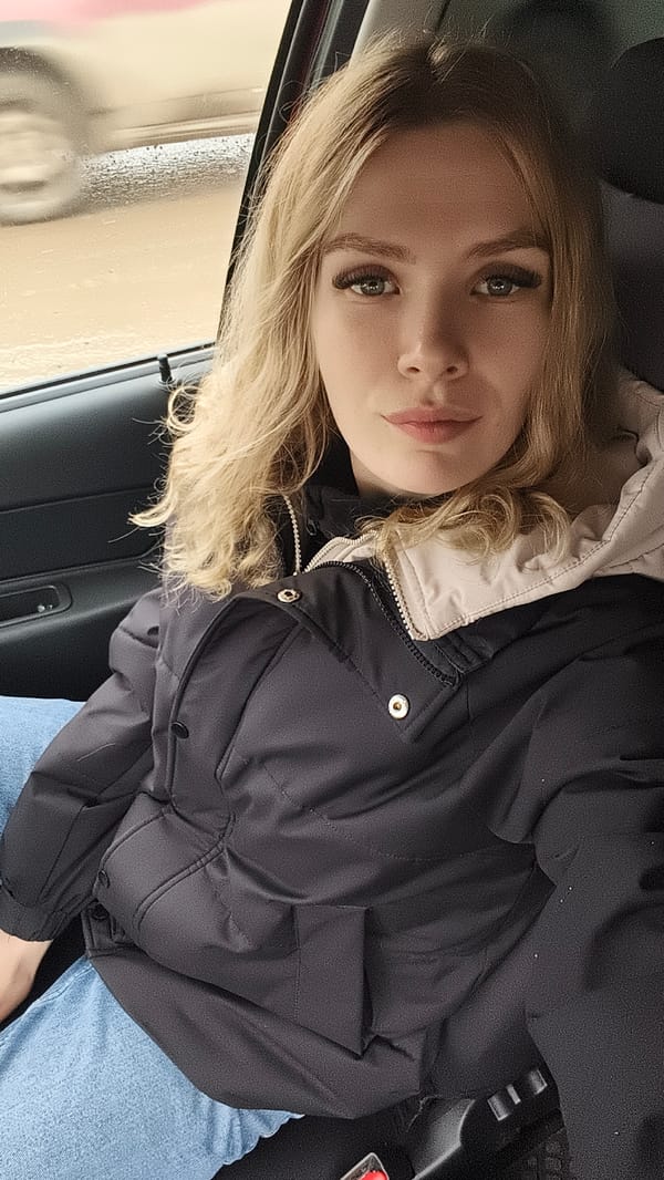 Woman photographed in car passenger seat in Izhevsk
