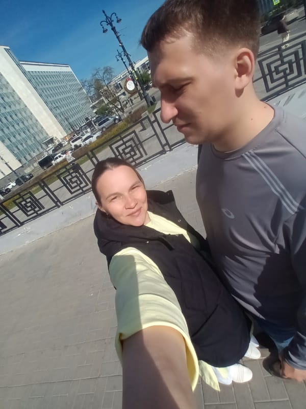 Woman takes selfie with man in Perm, Russia