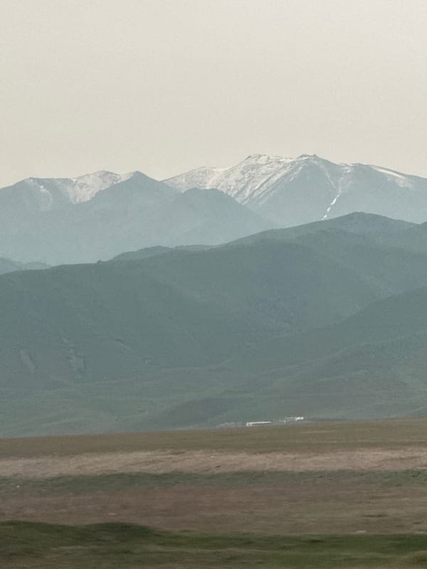 Morning landscape captured in Kenen, Kazakhstan shows hazy mountains