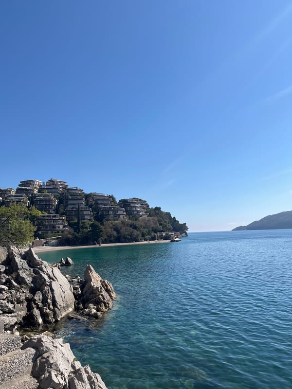 Coastal scene captured in Budva, Montenegro overlooking Adriatic Sea