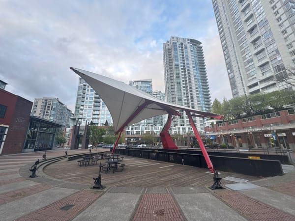 Early morning documentation of Vancouver waterfront plaza architecture