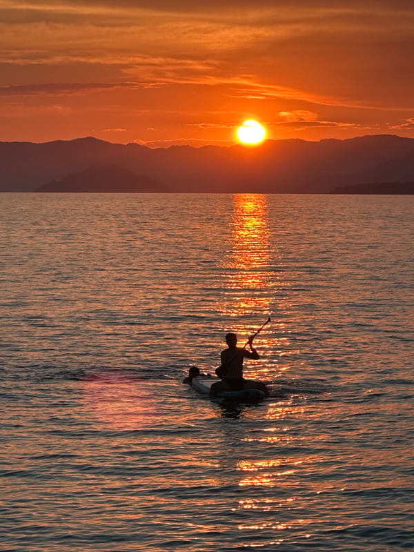 Fethiye sunset over the sea, mountains on the horizon