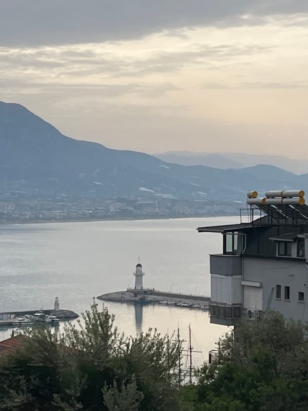 Overcast morning documented over Alanya harbor and coastline