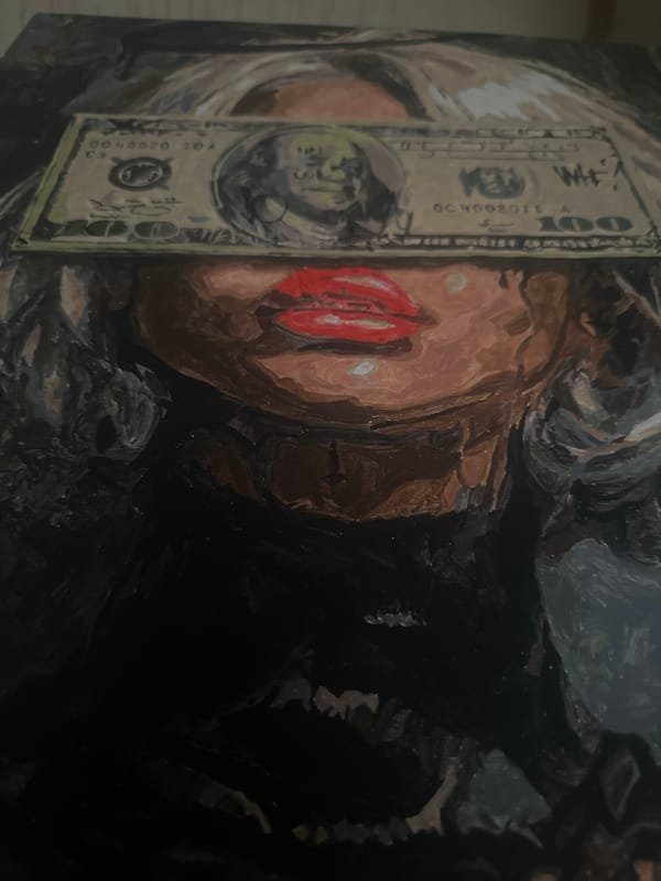Artist creates painting of woman's face obscured by $100 bill