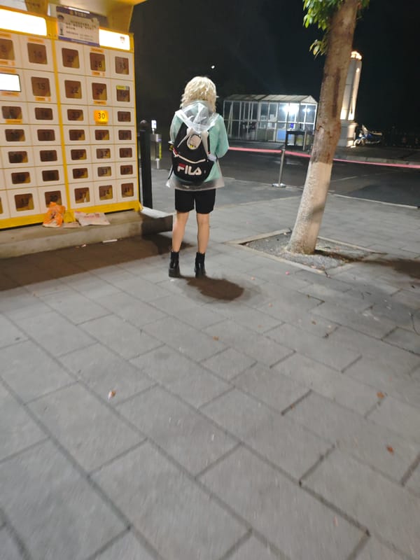 Person spotted standing on pavement in Shapingba District at night