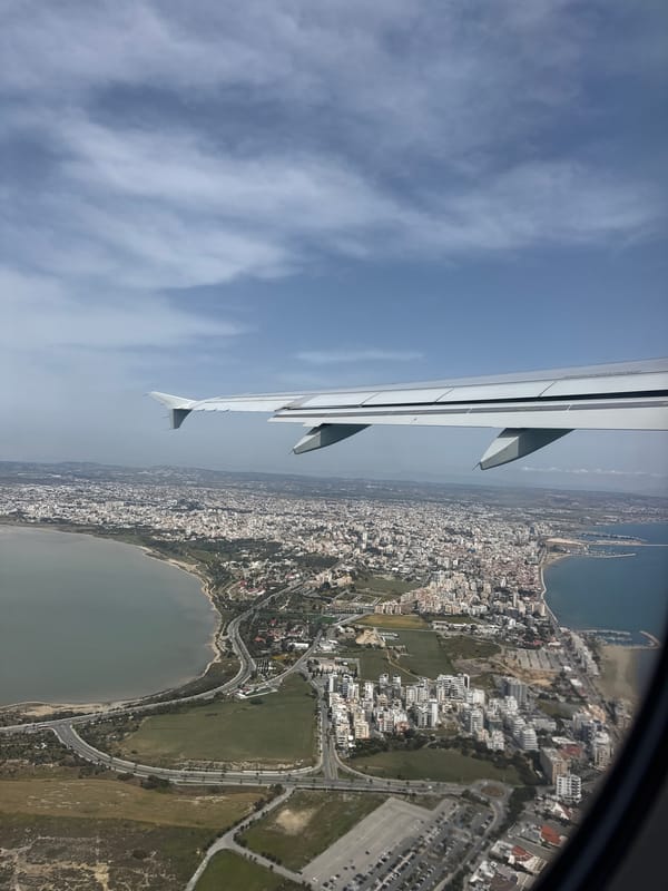 Aerial view of Larnaca, Cyprus captured from airplane window