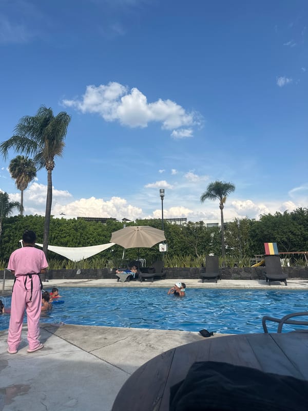 Poolside gathering recorded in San Bernardino Tlaxcalancingo, Mexico