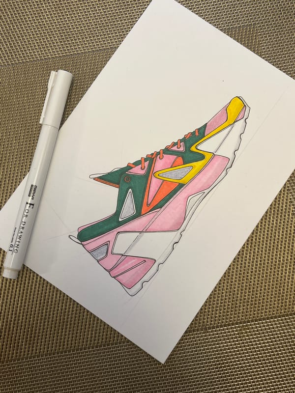 Futuristic shoe design drawing documented by independent witness