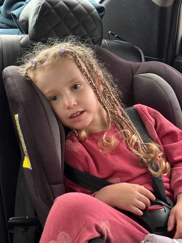 Road trip stop in Russia: selfies and a happy kid in a car seat