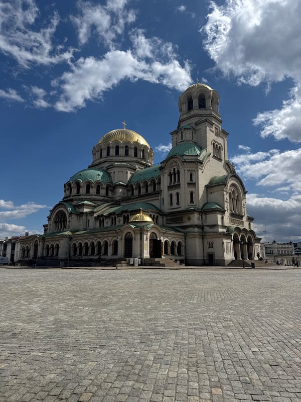 Tourist documents morning walk through Sofia's historic landmarks