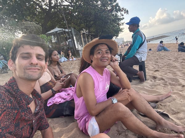 Beach hangout with selfies and street food, Kuta, Bali