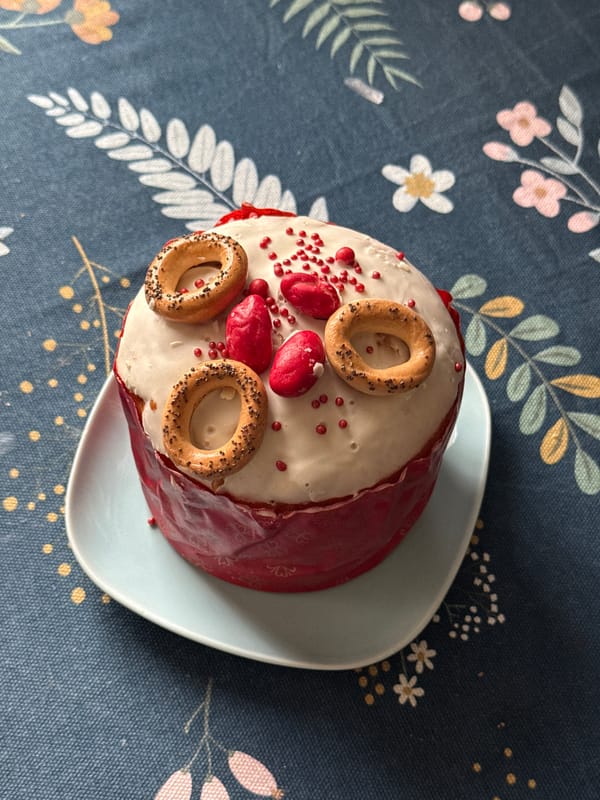 Easter Kulich cake displayed on decorated table in Moscow