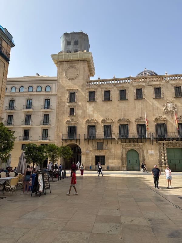 Alicante City Hall documented with flags and baroque architecture