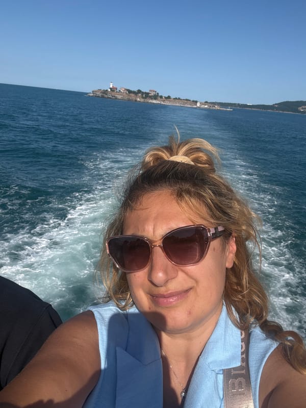 Afternoon boat trip past St. Anastasia Island, Black Sea