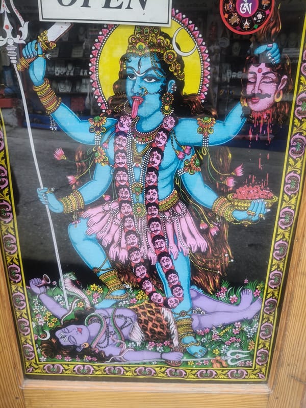 Street-level art, signage, and everyday scenes in Vashisht