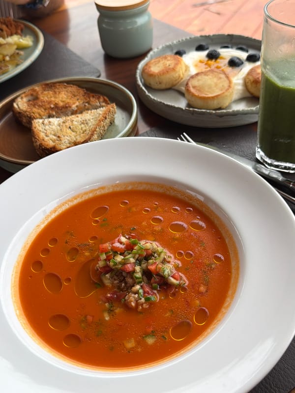 Gazpacho served at restaurant table in Ratsada, Thailand