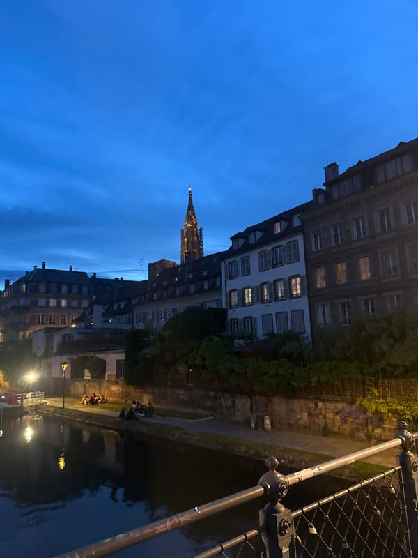 Twilight canal scenes documented in Strasbourg, France