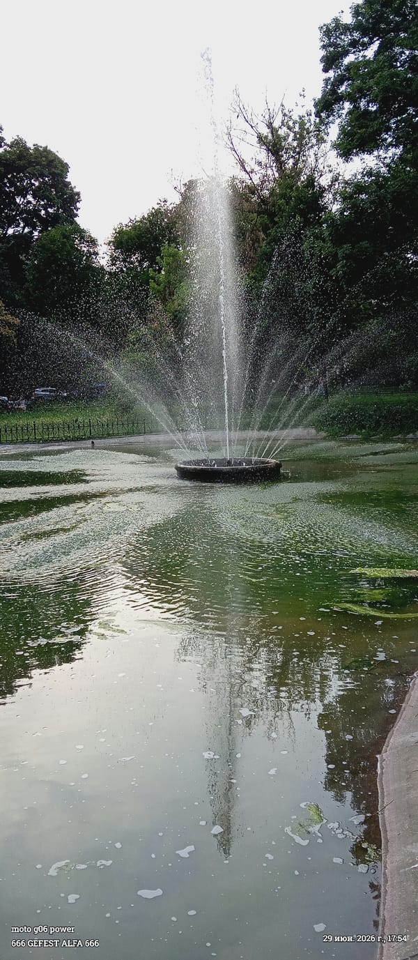 Lazy afternoon in a Kraków park, birds and fountains