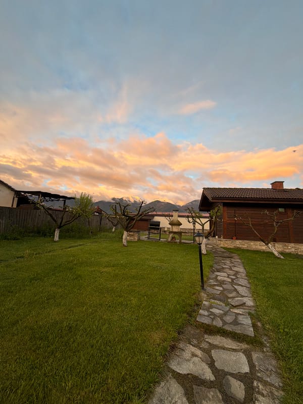 Quiet backyard scene captured at dawn in Razlog, Bulgaria