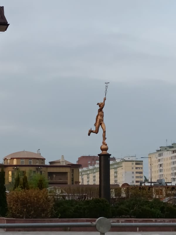 Bronze Mercury statue observed in Dmitrov, Russia