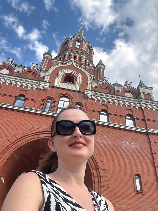 Tourist activity around Yoshkar-Ola's cathedral square and fountains