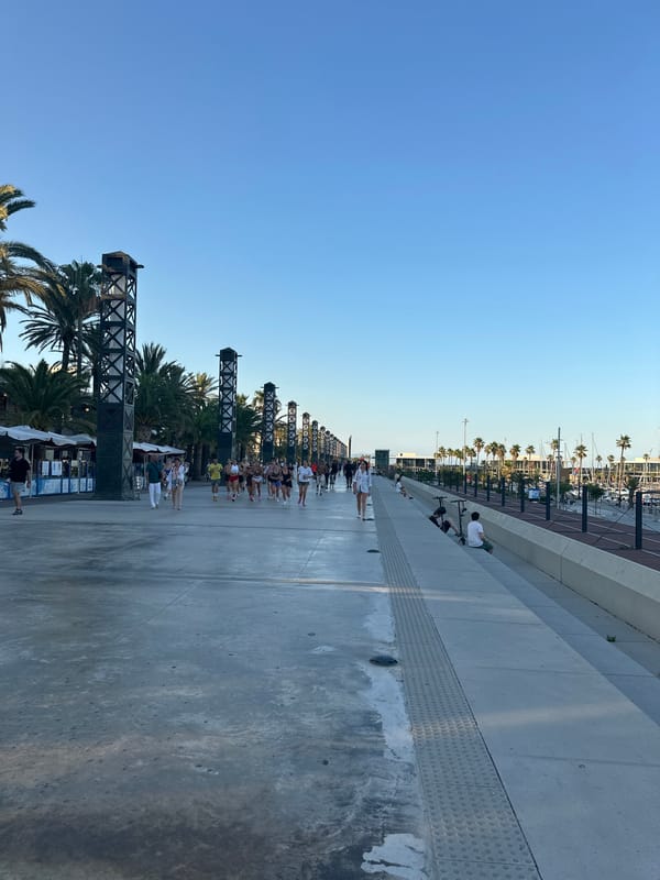 Barcelona's Olympic waterfront on a clear June evening
