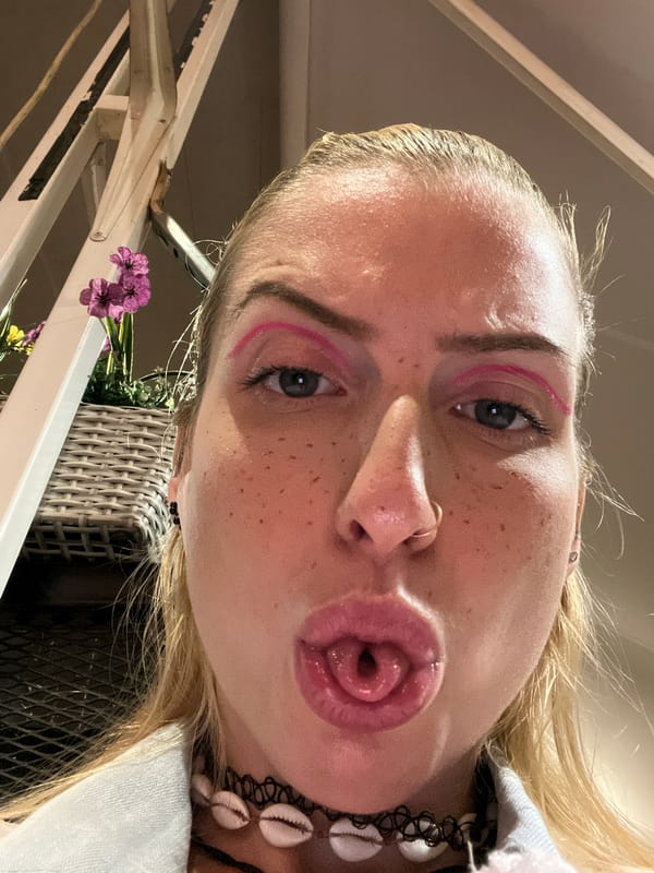 Woman takes playful selfies in Plovdiv, Bulgaria