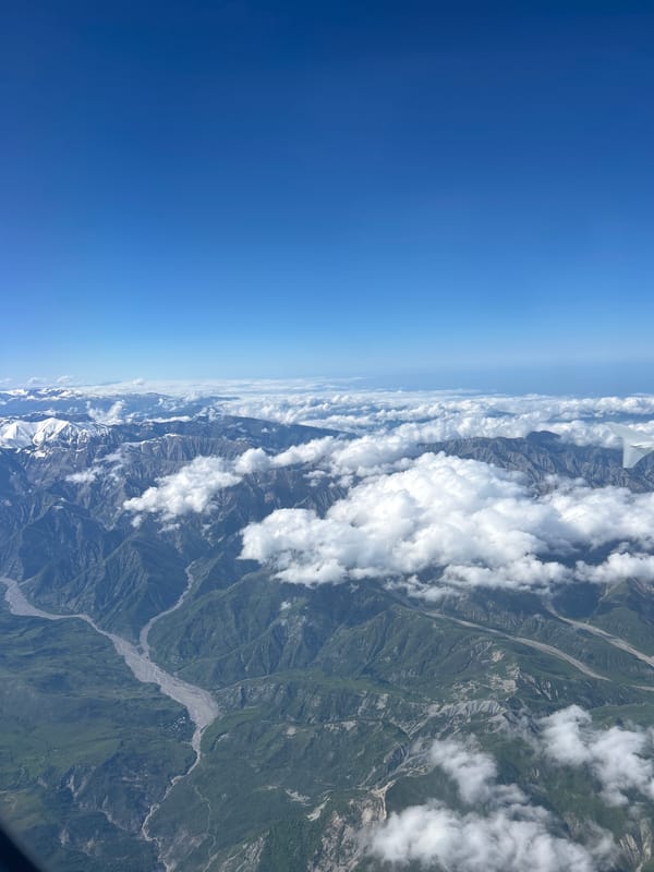 Aerial view of Ismailli District mountains captured from banking aircraft