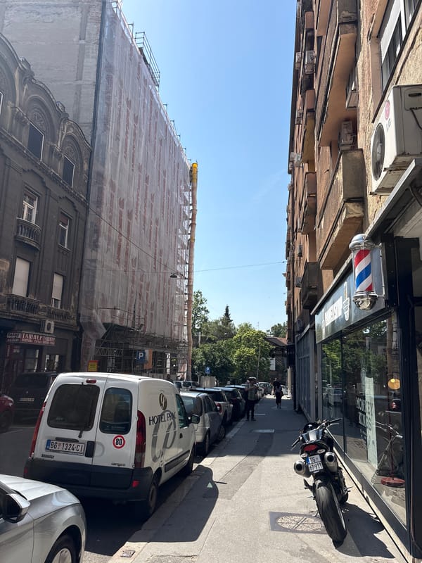 Morning street life documented across central Belgrade locations