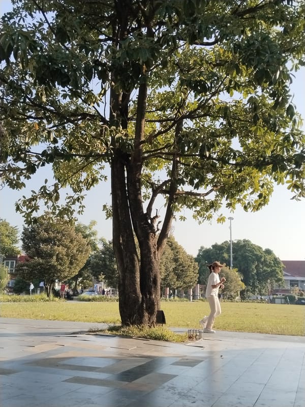 Morning activity at a public park in Kecamatan Pati, Indonesia