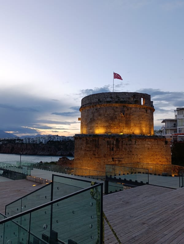 Evening scenes captured around Antalya's historic tower and waterfront