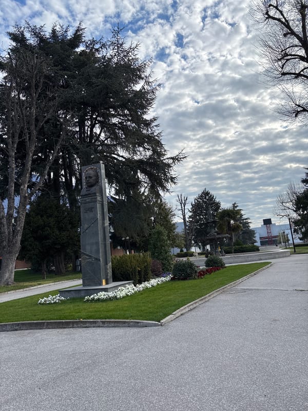 Plovdiv landmarks captured: cemetery monument and decorative fountain