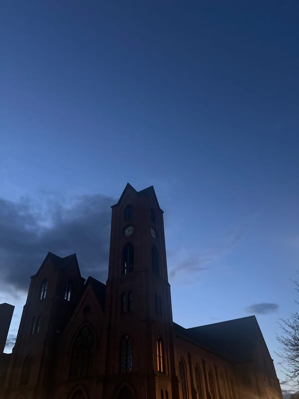 Historic brick church with clock tower photographed in Newburgh