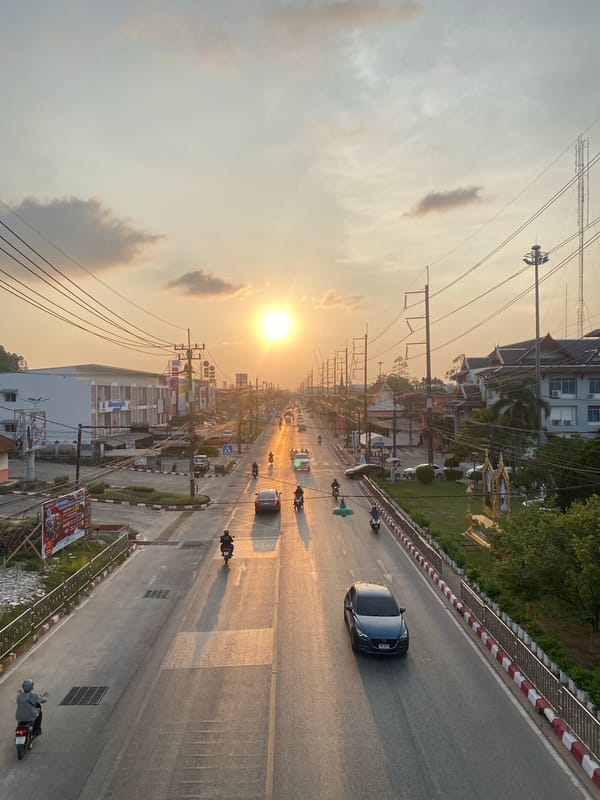 Sunset street scenes documented across Choeng Thale, Thailand