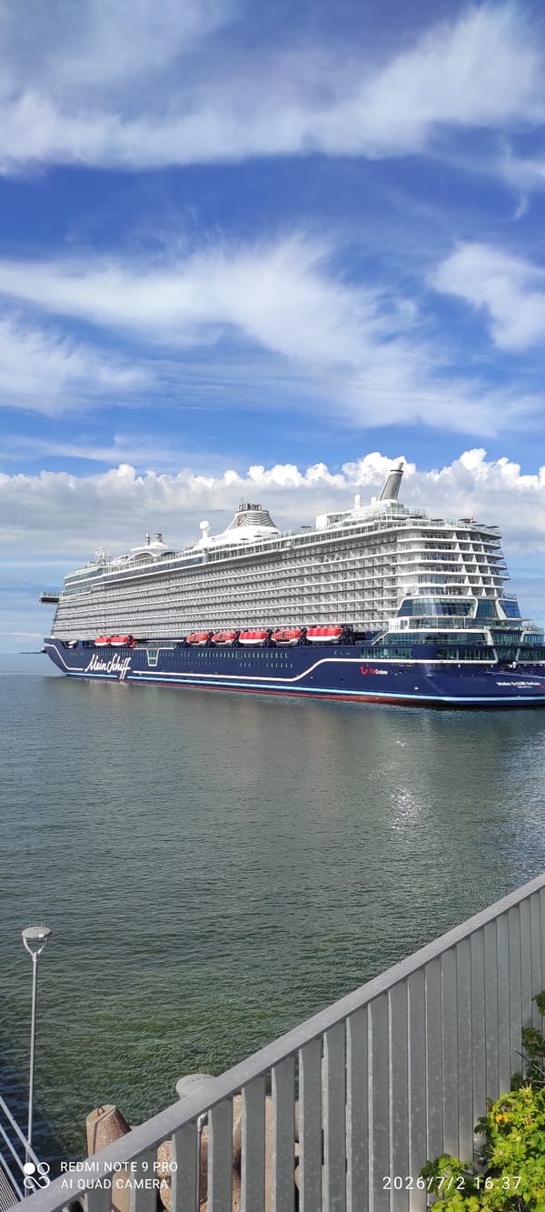 Mein Schiff and Silja Line share a busy sunny port