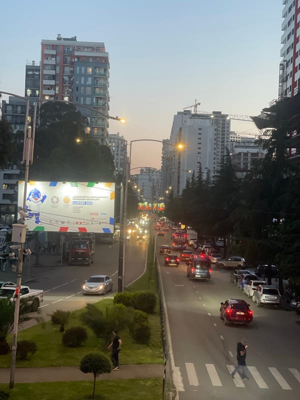 Evening cityscape captured across downtown Batumi, Georgia
