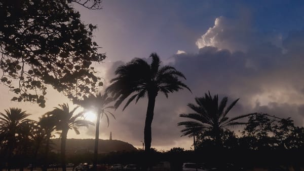 Sunset evening along the Pedro González coastal strip