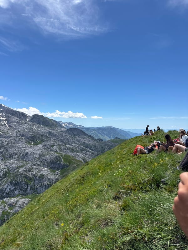 Mountain break with snacks in Albanian Alps near Kelmend