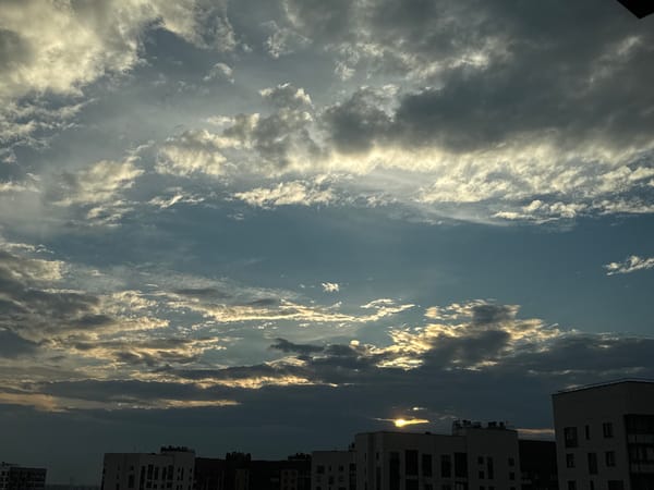 Stormy skies over Lyubertsy, clouds and breaking light