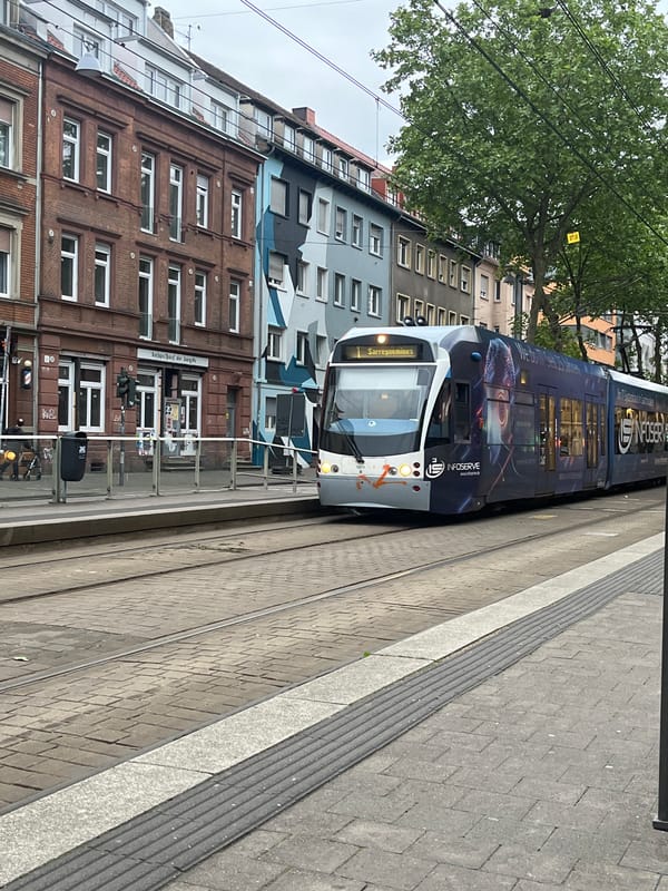 Ordinary Tuesday afternoon captured: tram service and gym activity