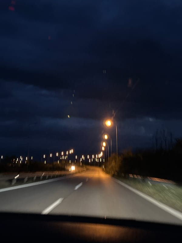 Nighttime highway drive captured in Greece